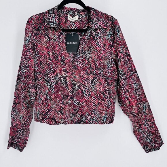 NICHOLAS  V Neck Long Sleeve Blouse US Size 10  Silk Blend  WaterSnake Print - Picture 1 of 12